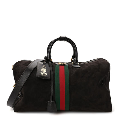 Gucci Suede Calfskin Web Medium Savoy Duffle Bag  Dark Brown 1 of 11