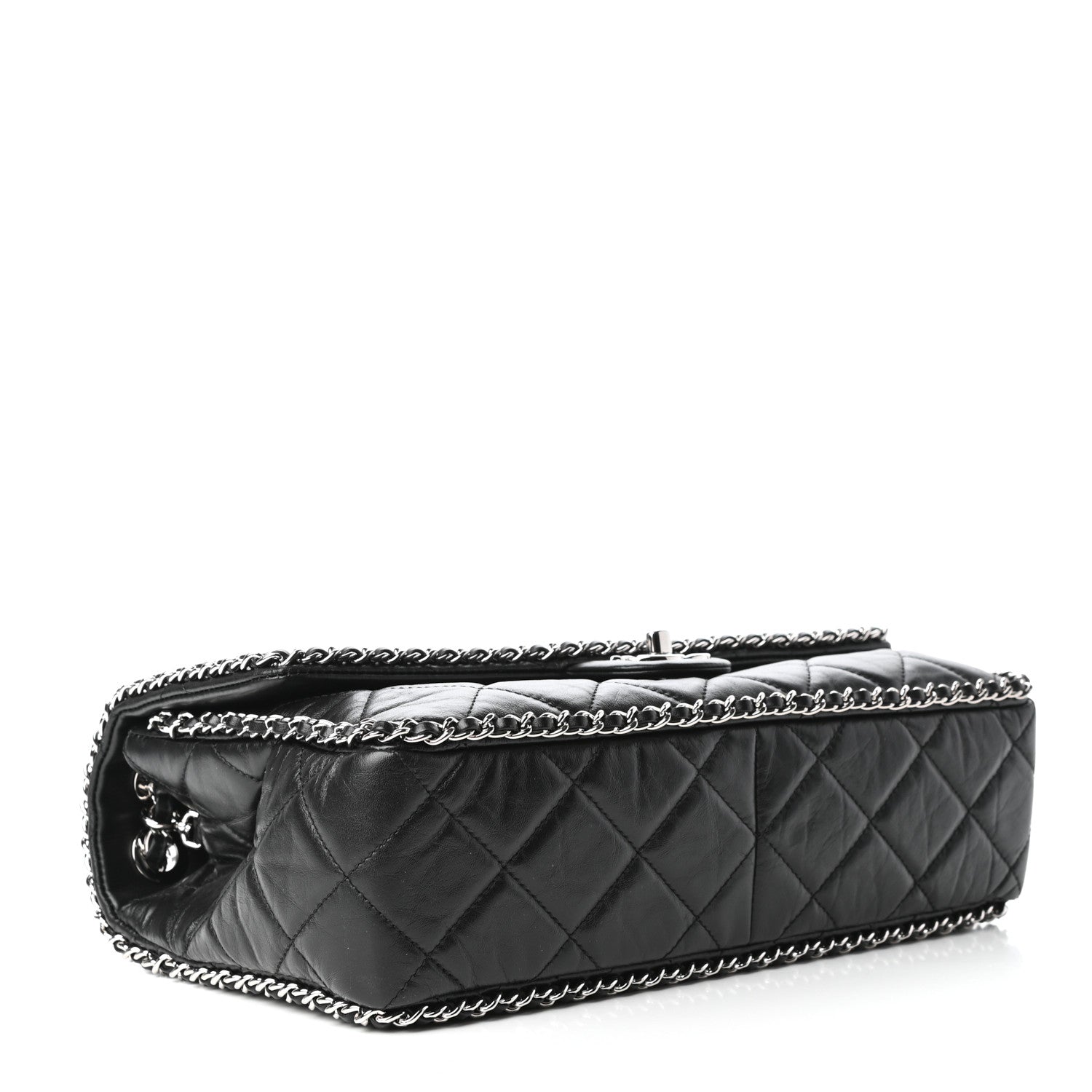Chanel Crumpled Calfskin Quilted Large Chain All Over Flap Bag Black 4 of 9