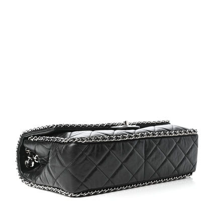 Chanel Crumpled Calfskin Quilted Large Chain All Over Flap Bag Black 4 of 9