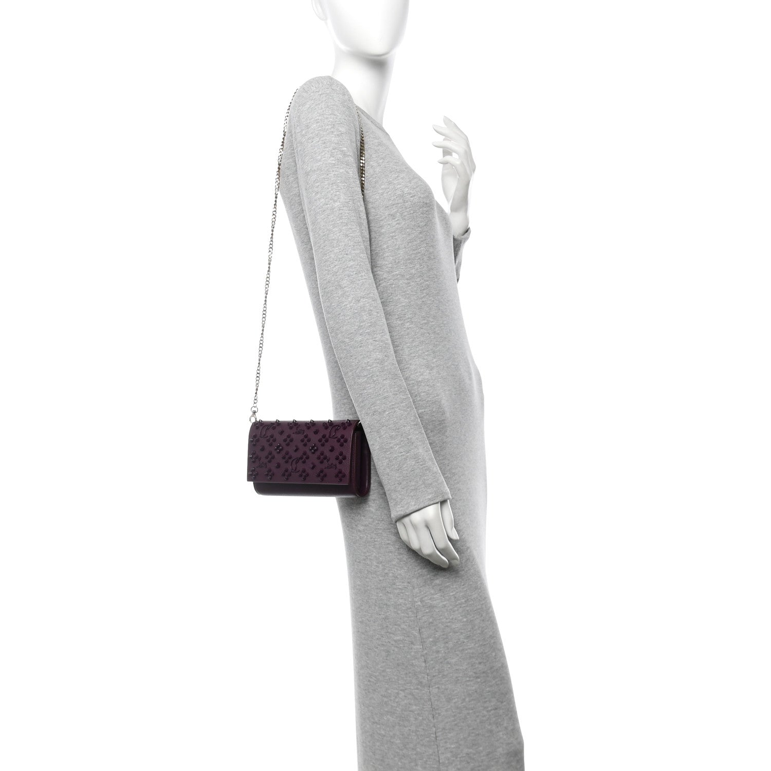 Christian Louboutin Calfskin Spikes Loubinthesky Paloma Clutch Merlot 2 of 10