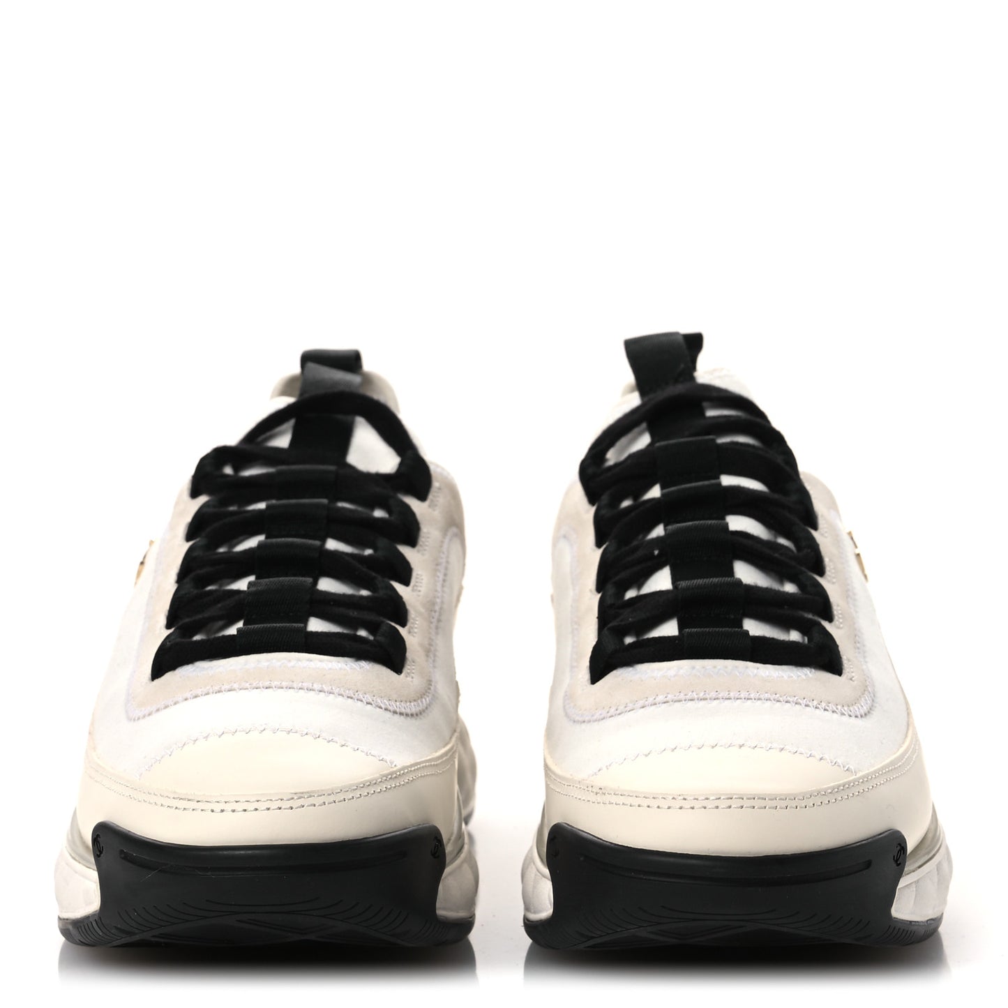 Velvet Calfskin Mixed Fibers CC Sneakers 40.5 Ivory Black