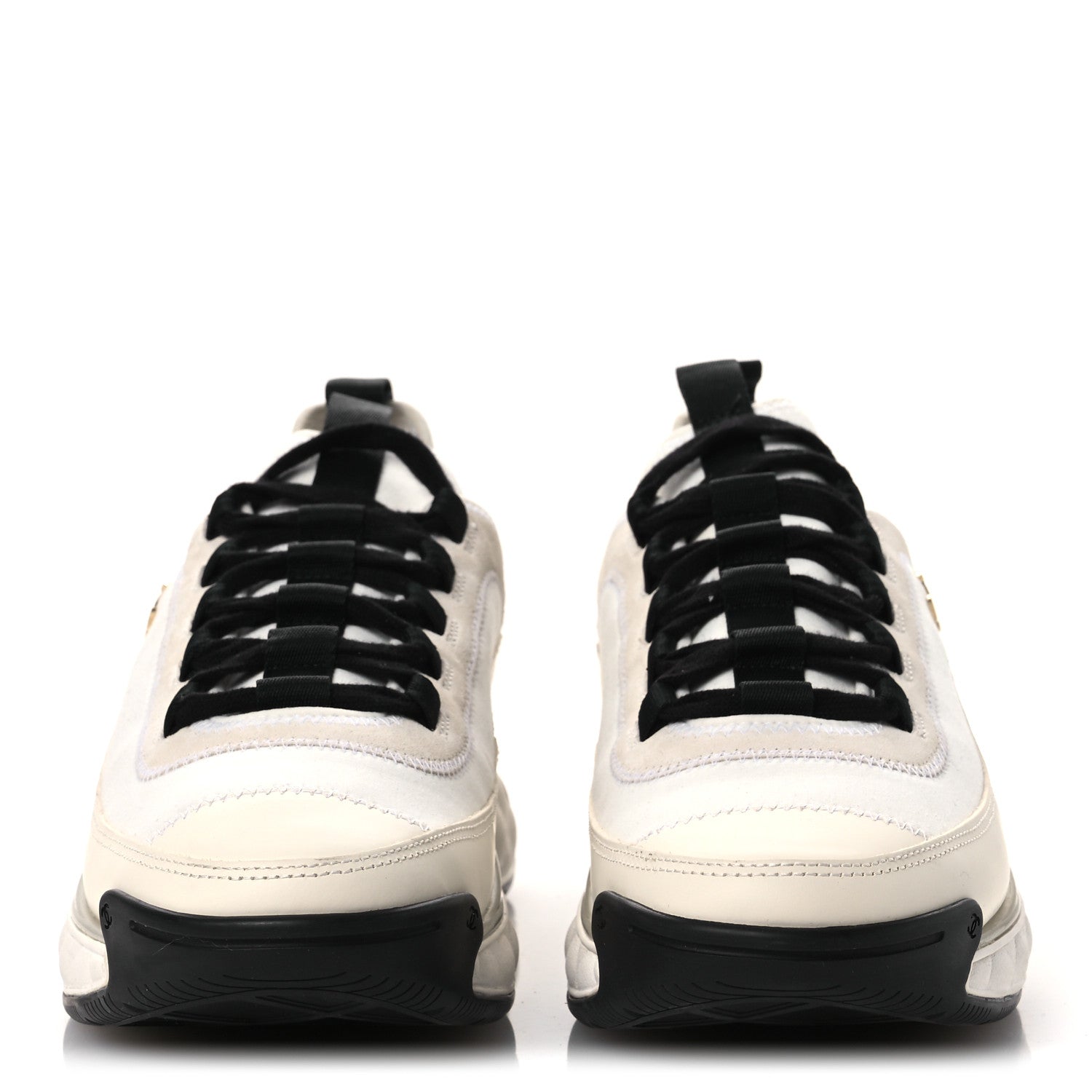 Chanel Velvet Calfskin Mixed Fibers CC Sneakers 40.5 Ivory Black 3 of 11