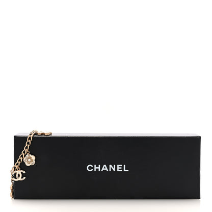 Chanel Enamel Crystal Pearl CC Lucky Charms Bracelet Gold White 5 of 5