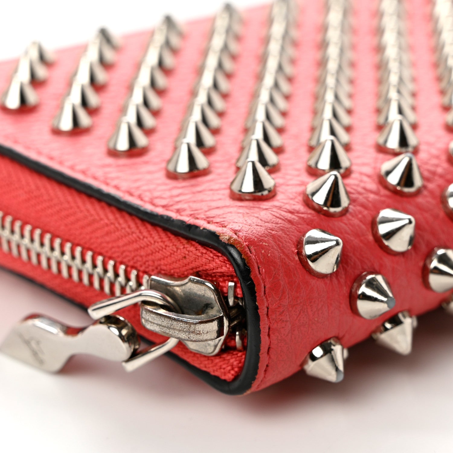 Christian Louboutin Calfskin Empire Panettone Spiked Zip Around Wallet Begonia 9 of 10