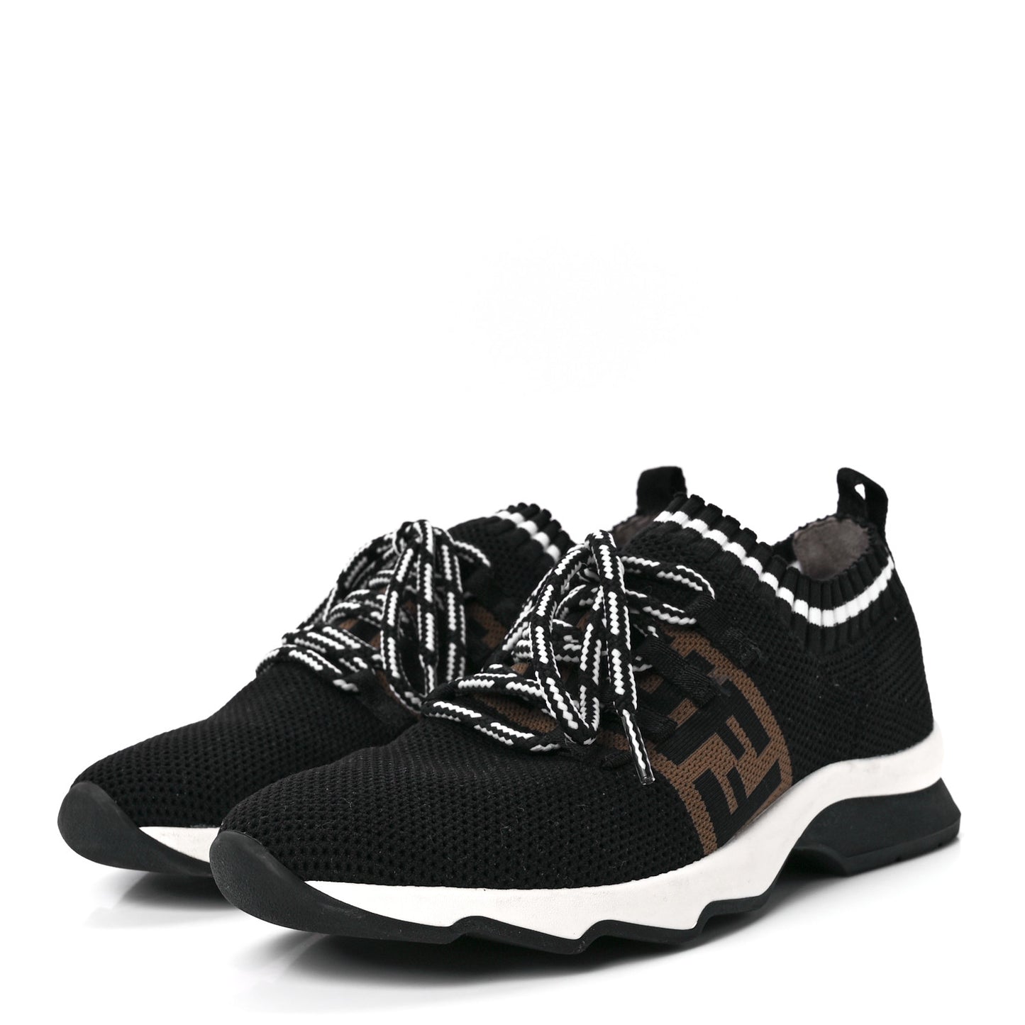 Stretch Knit Jacquard FF Lace-Up Sock Sneakers 37 Tobacco Black