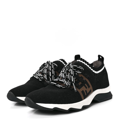Fendi Stretch Knit Jacquard FF Lace-Up Sock Sneakers 37 Tobacco Black 3 of 7