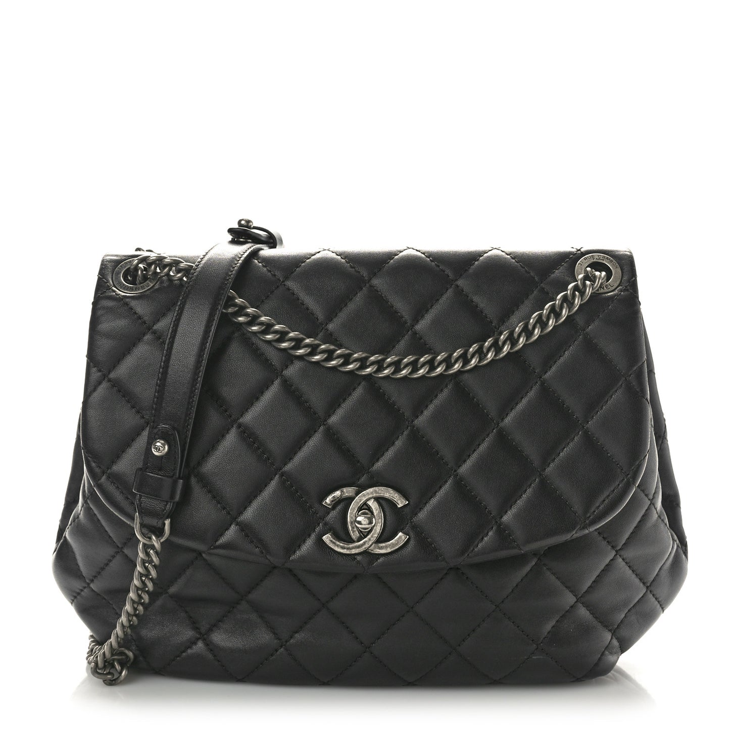 Lambskin Quilted Large Daily Supple Flap Black