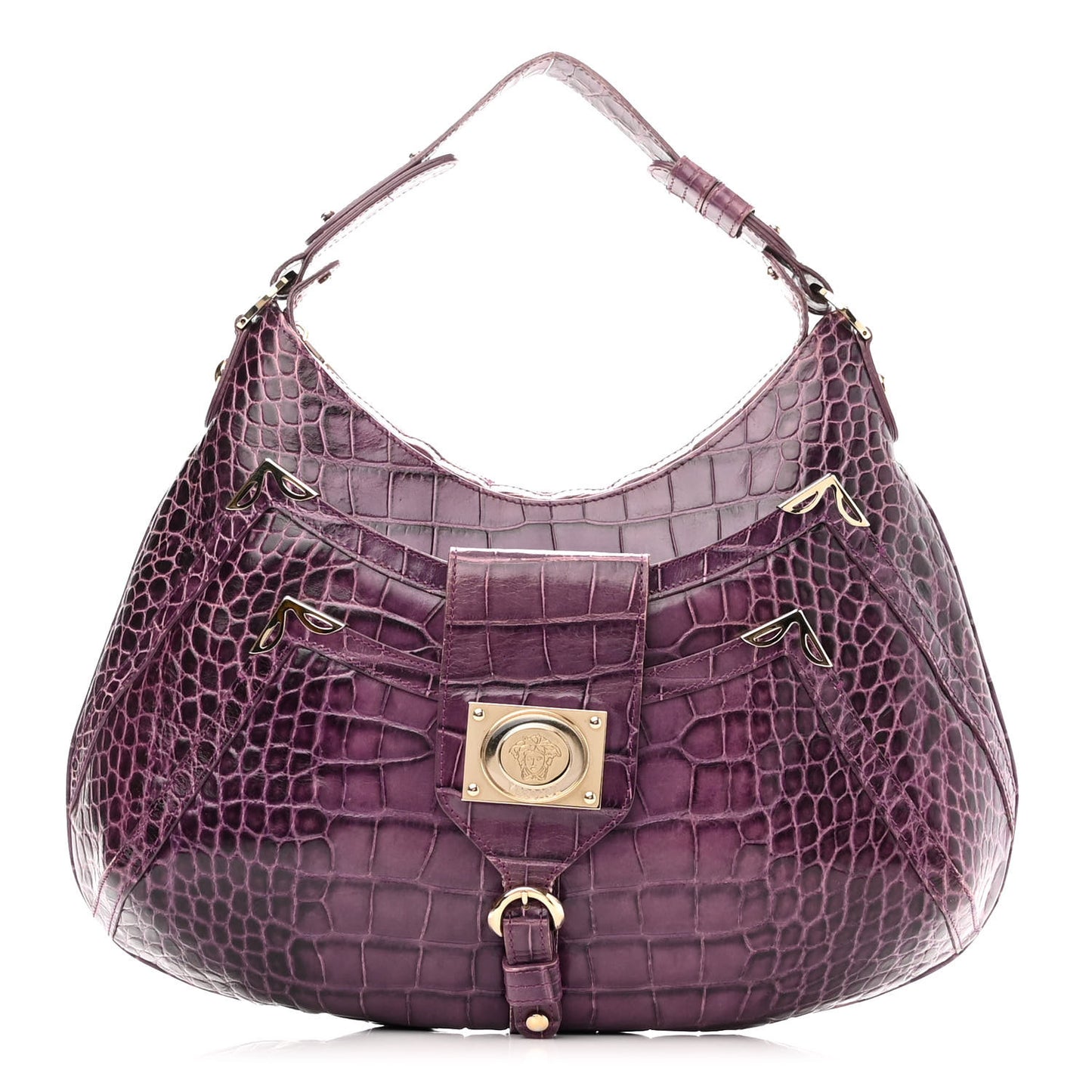 Calfskin Crocodile Embossed Hobo Purple