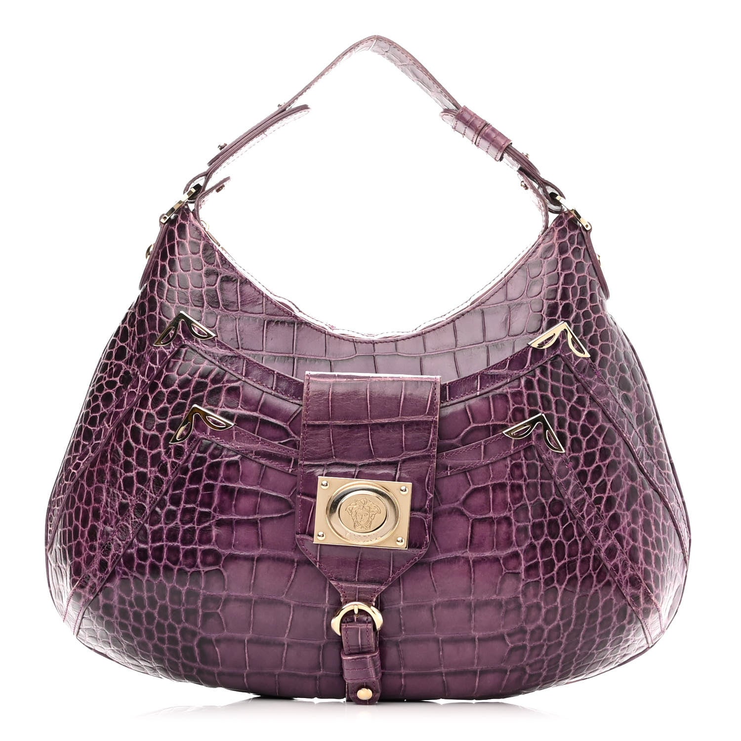 Versace Calfskin Crocodile Embossed Hobo Purple 1 of 13