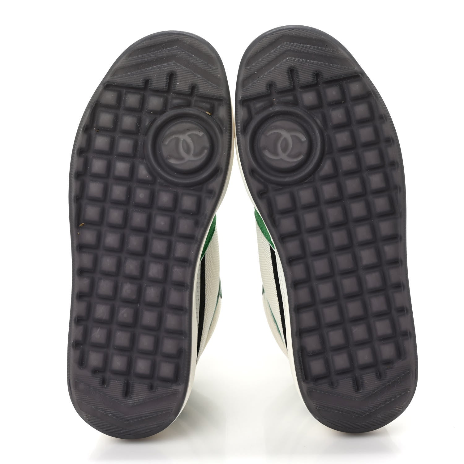 Chanel Suede Fabric Grained Calfskin Womens CC High Top Sneakers 37.5 White Green 5 of 8