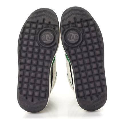 Chanel Suede Fabric Grained Calfskin Womens CC High Top Sneakers 37.5 White Green 5 of 8