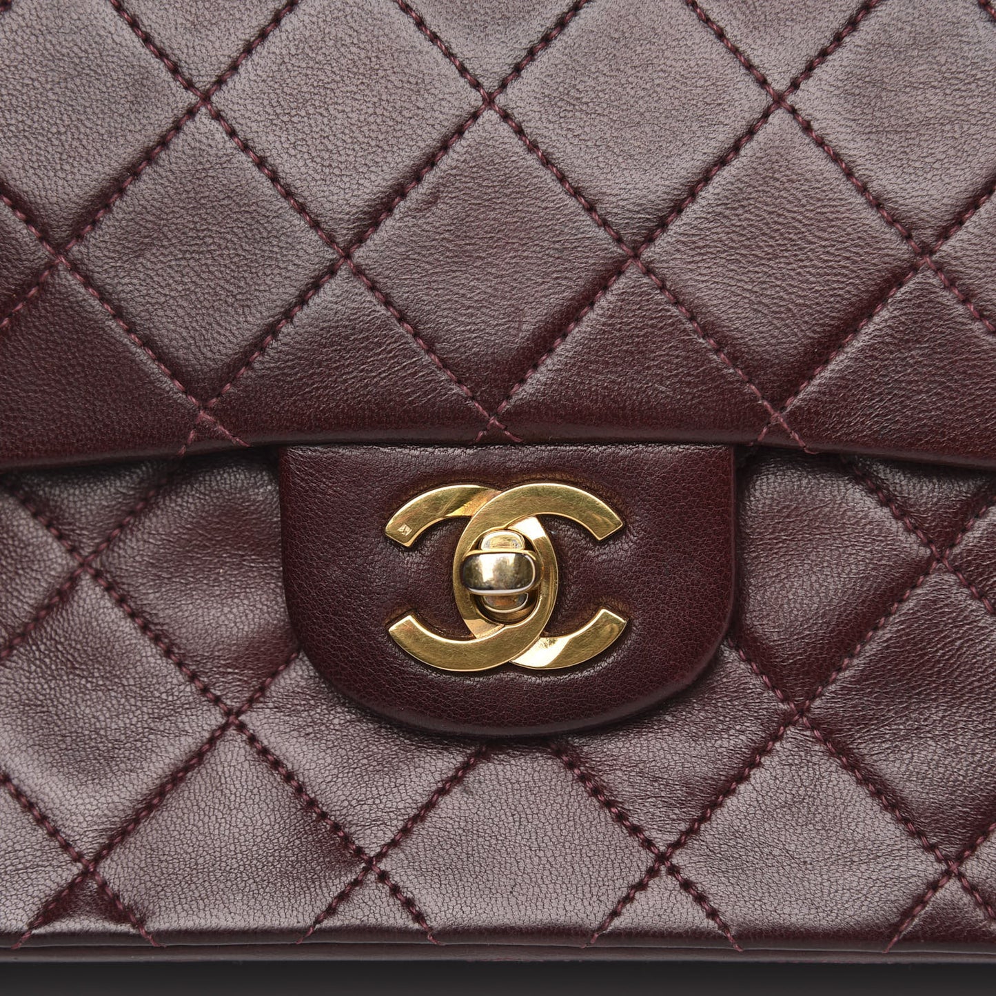 Lambskin Quilted Medium Double Flap Burgundy