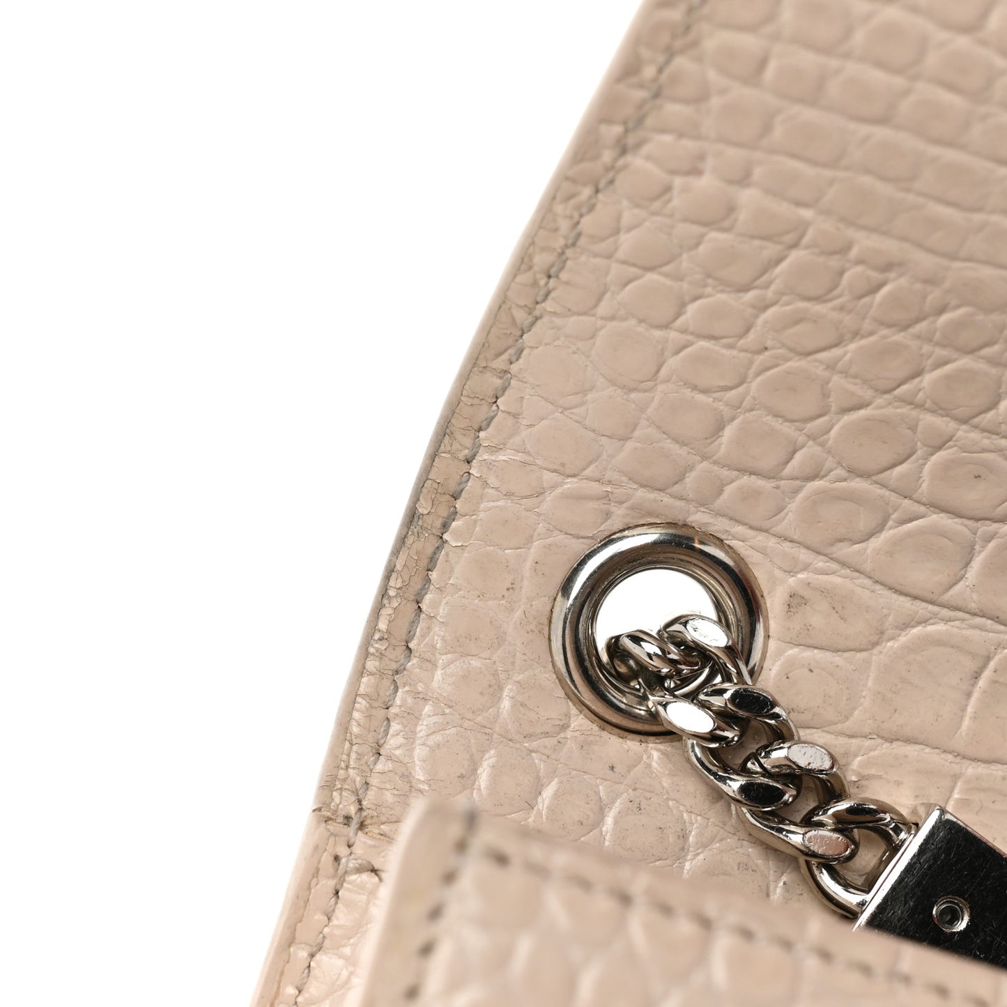 Calfskin Crocodile Embossed Small Classic Monogram Kate Tassel Satchel Crema Soft