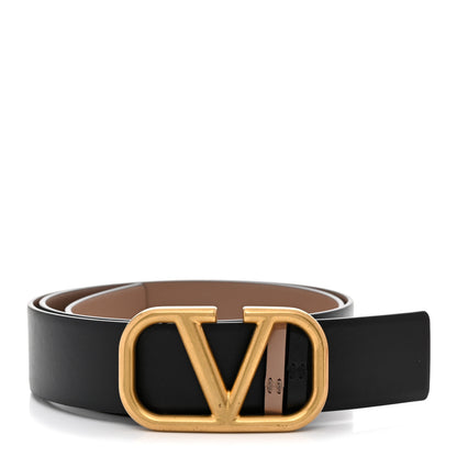 Valentino Garavani Glossy Calfskin VLogo Reversible 40mm Belt 100 40 Smokey Beige Black 1 of 9