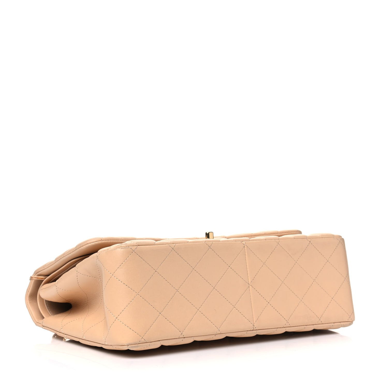Lambskin Quilted Jumbo Double Flap Beige