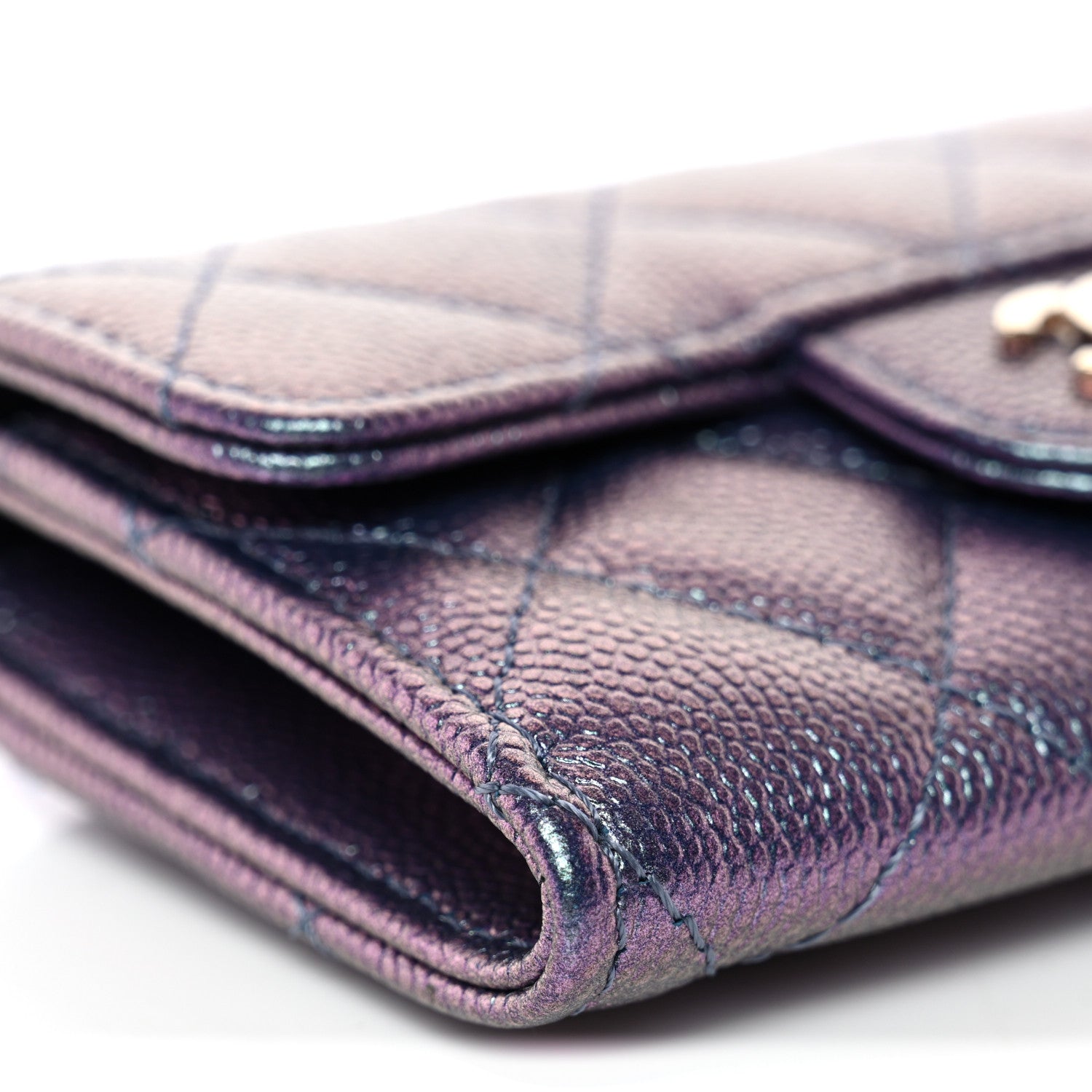 Chanel Iridescent Caviar Flap Quilted Card Holder Wallet Purple 9 of 10