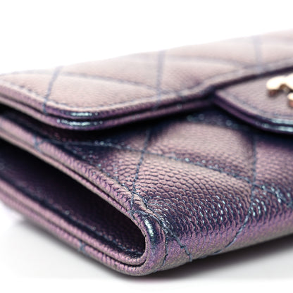 Chanel Iridescent Caviar Flap Quilted Card Holder Wallet Purple 9 of 10