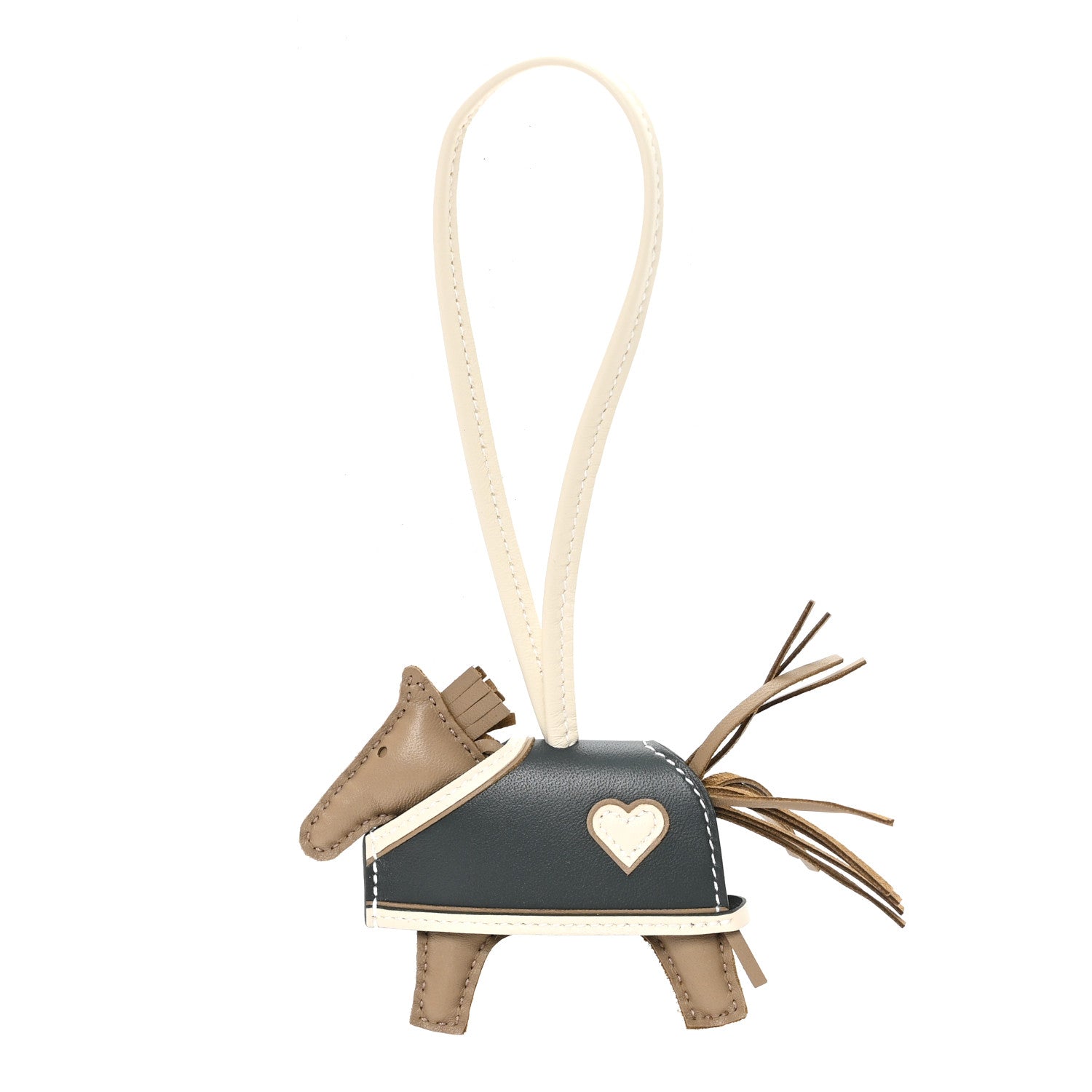 Hermes Milo Lambskin Grigri Rodeo Robeo Coeur Bag Charm PM Beige
