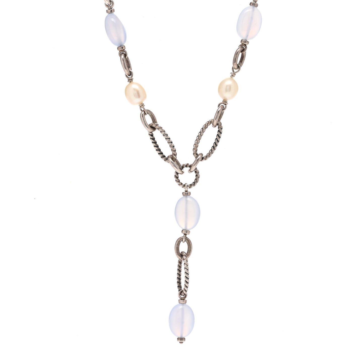 Sterling Silver Chalcedony Pearl Lariat Necklace