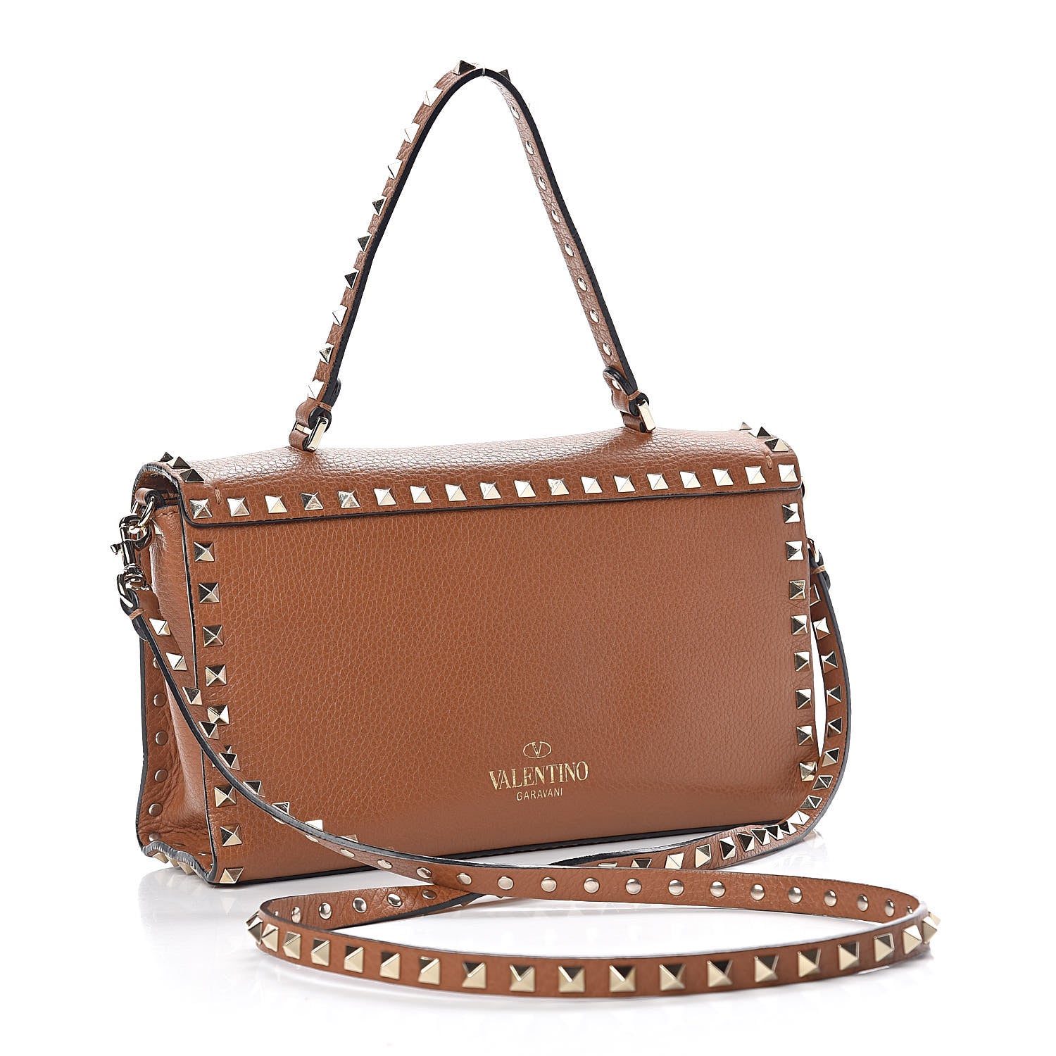 Valentino Garavani Pebbled Calfskin Small Rockstud Single Handle Flap Bag Light Cuir 3 of 10