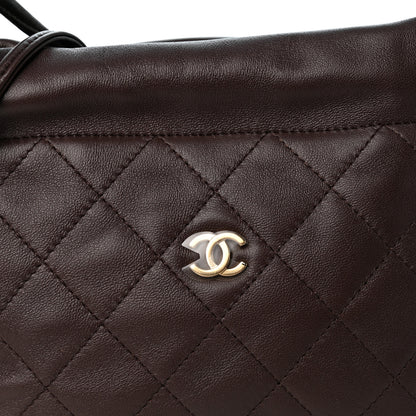 Chanel Lambskin Quilted Drawstring Clutch With Strap Dark Brown 8 of 10