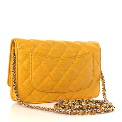 Chanel Caviar Quilted Wallet on Chain WOC Yellow 3 of 11