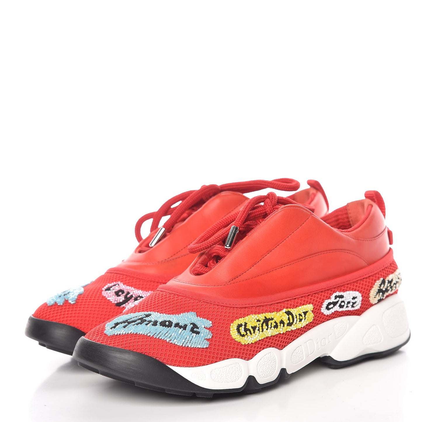 Calfskin Technical Canvas Embellished Dior Fusion Sneakers 35 Rouge