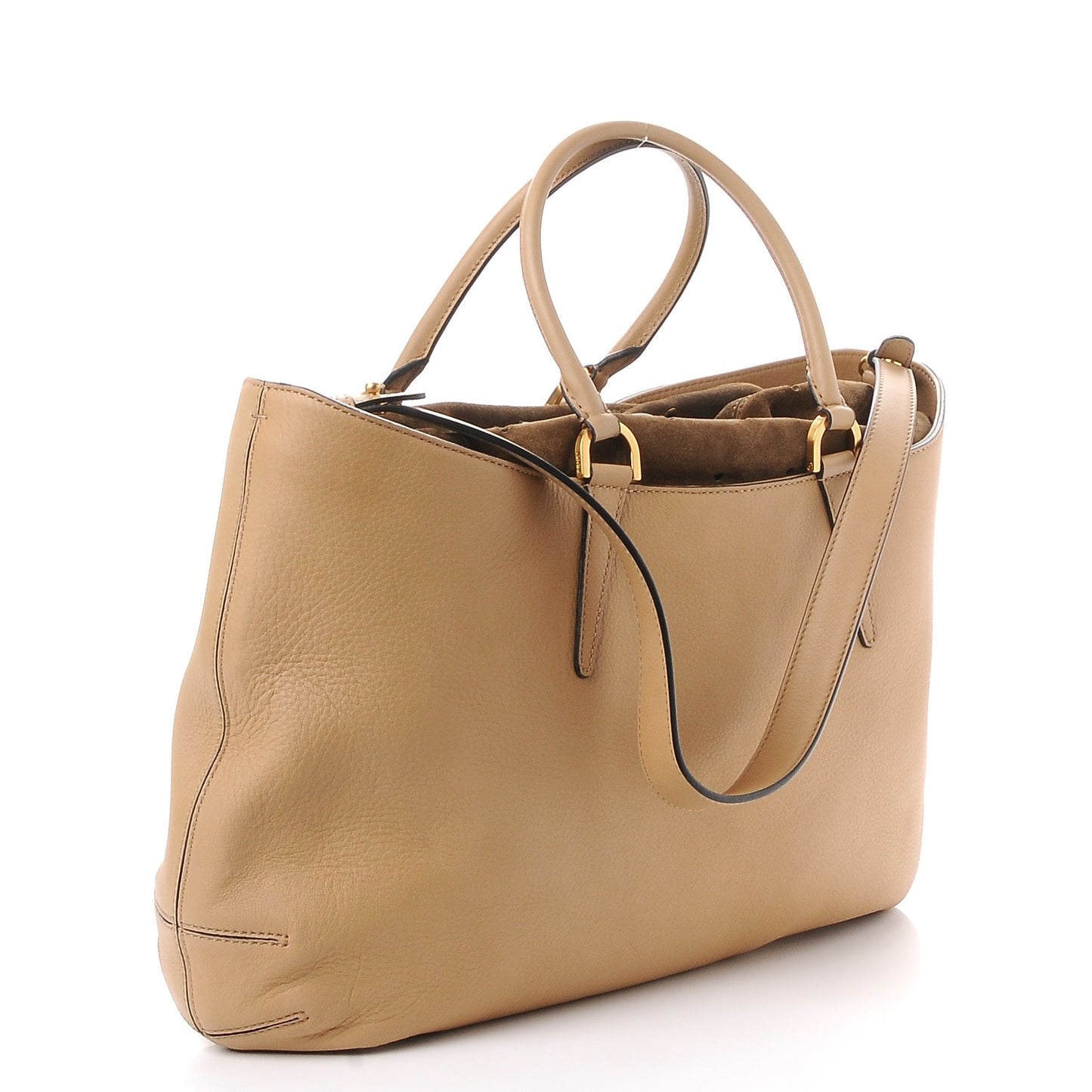 Calfskin Suede Perforated B Fab Drawstring Tote Cuoio Tobacco