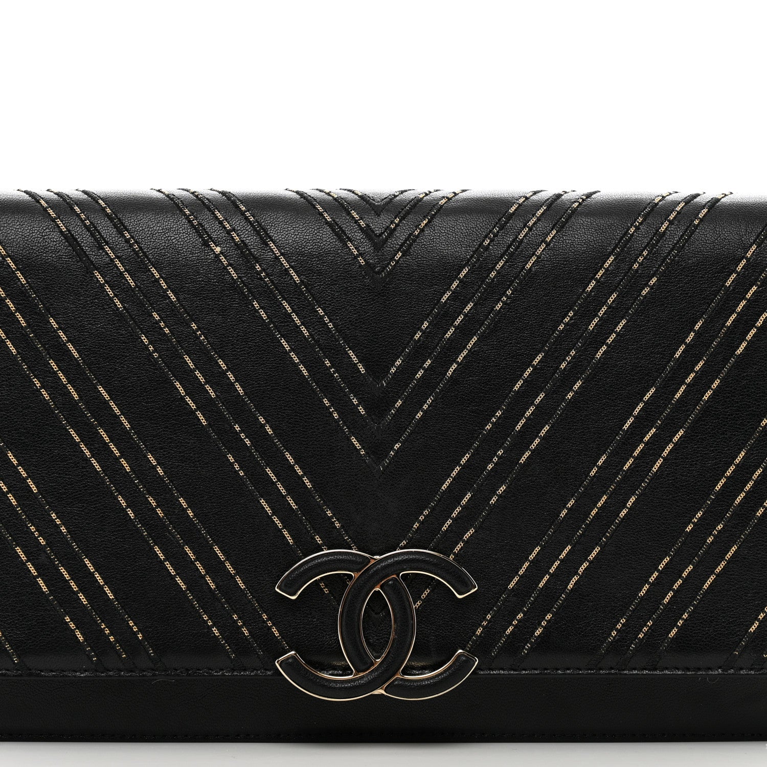 Chanel Lambskin Chain Chevron CC Clutch Black 5 of 9