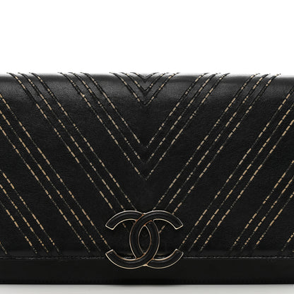 Chanel Lambskin Chain Chevron CC Clutch Black 5 of 9