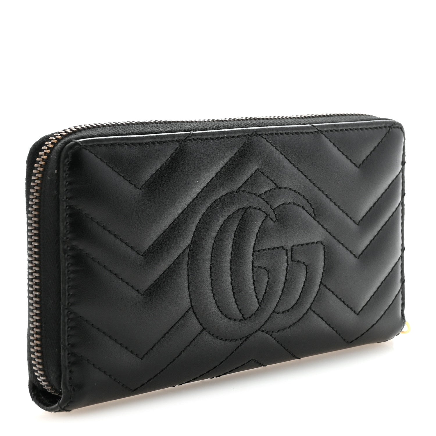 Gucci Calfskin Matelasse GG Marmont Zip Around Wallet Black 3 of 8