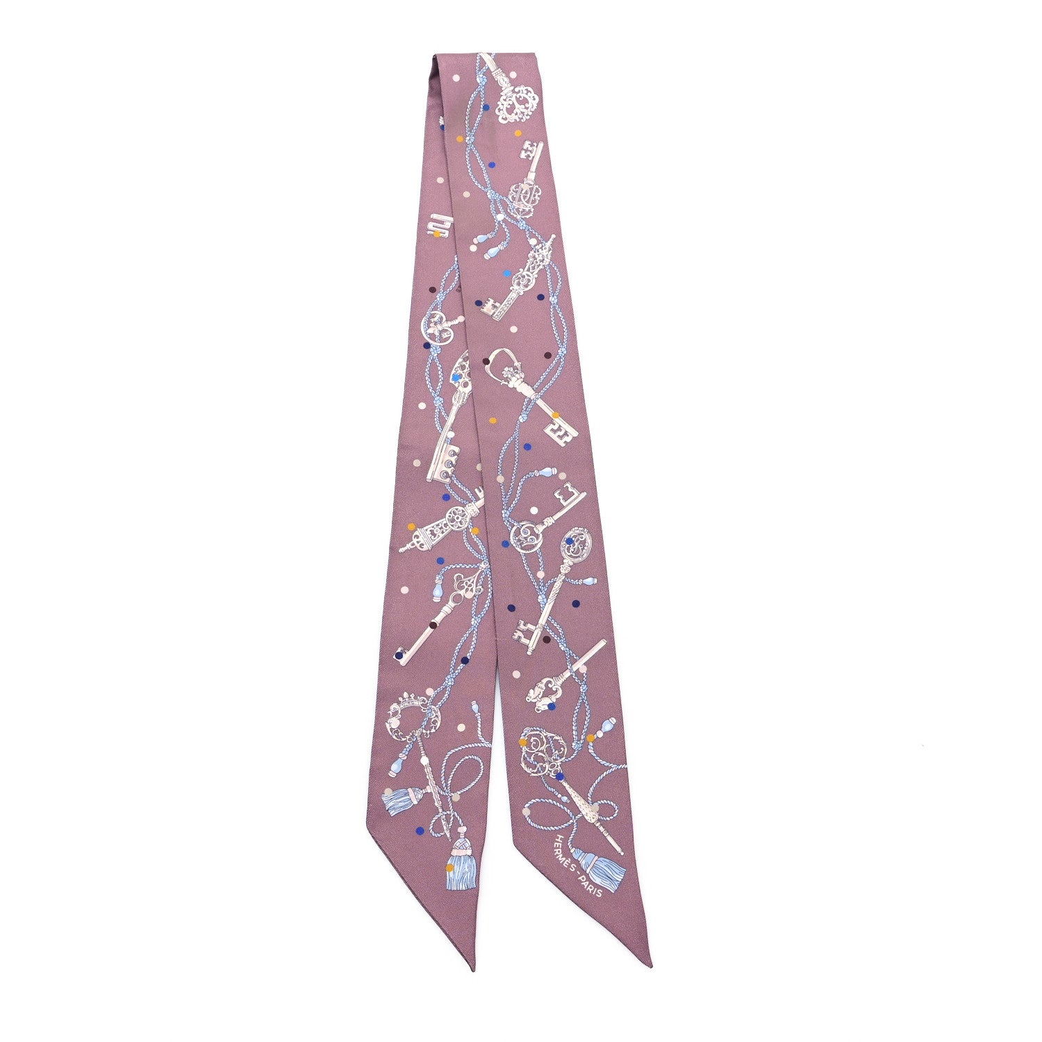 Hermes Silk Les Cles A Pois Twilly Marron Glace Gris 2 of 5