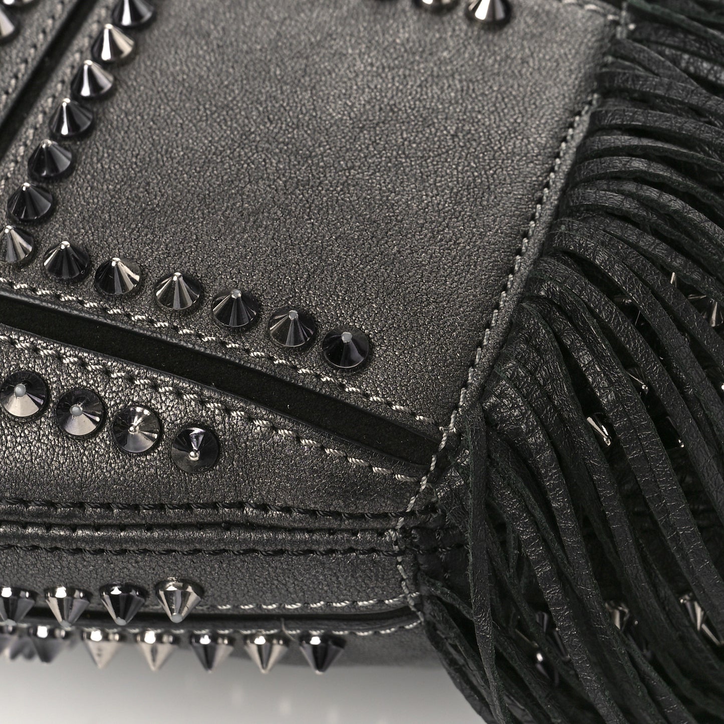 Metallic Sheepskin Spikes Fringed Lucky L Hobo Anthracite