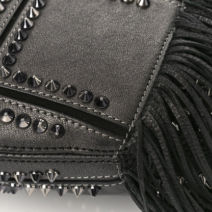Christian Louboutin Metallic Sheepskin Spikes Fringed Lucky L Hobo Anthracite 8 of 11