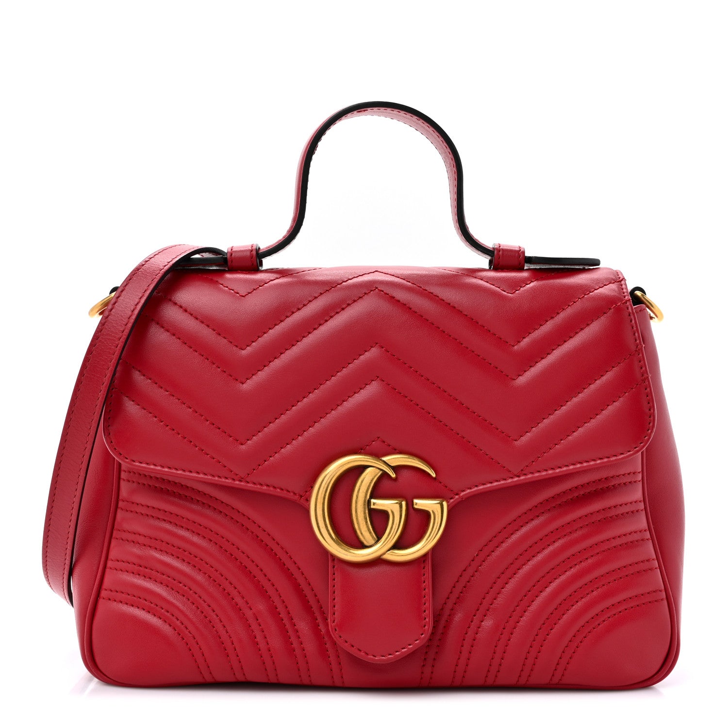 Gucci Calfskin Matelasse Sylvie Web Small GG Marmont Top Handle Shoulder Bag Hibiscus Red 1 of 13