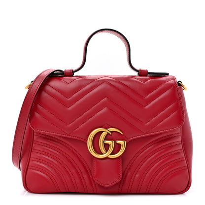 Gucci Calfskin Matelasse Sylvie Web Small GG Marmont Top Handle Shoulder Bag Hibiscus Red 1 of 13