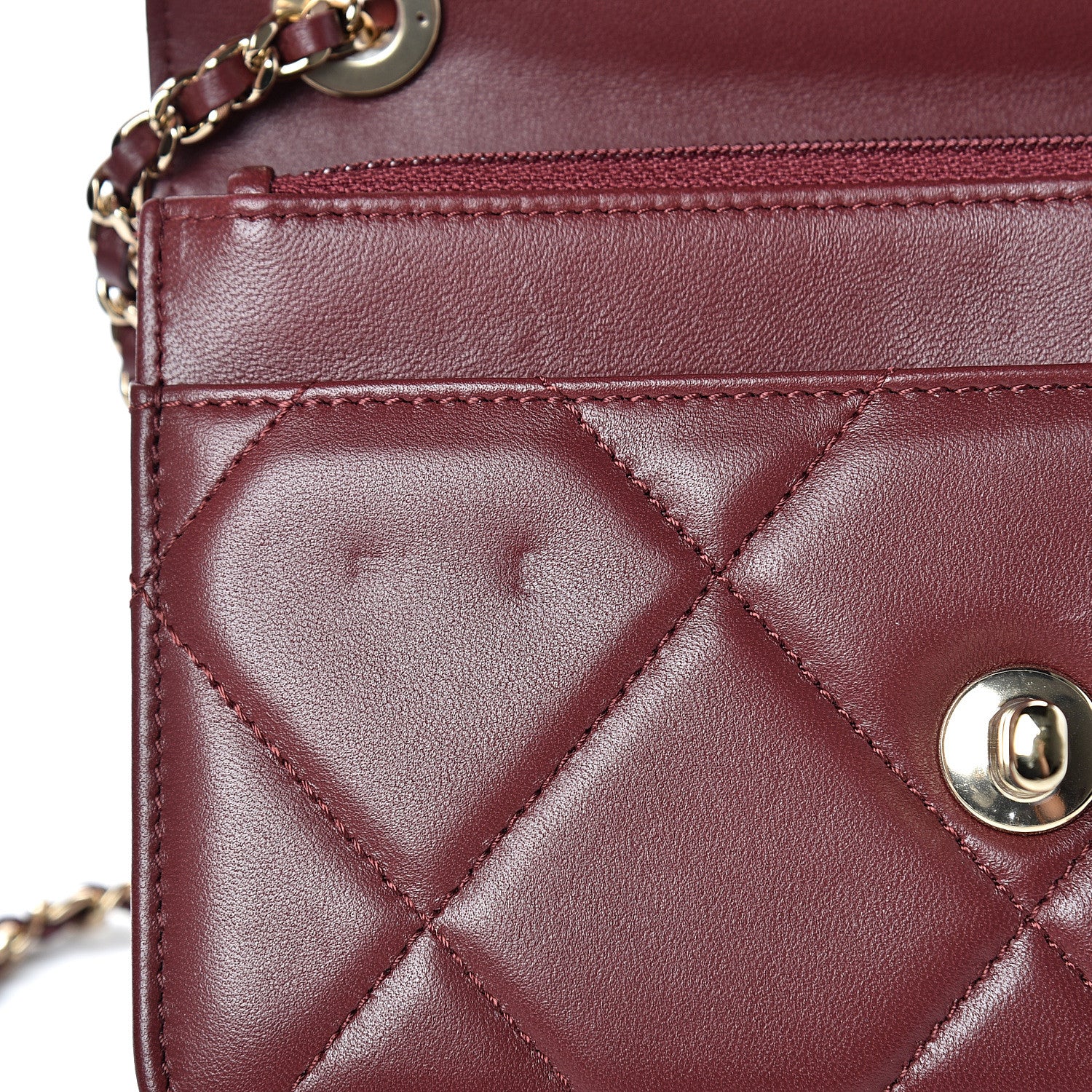 Chanel Lambskin Quilted Trendy CC Wallet On Chain WOC Dark Red 12 of 13