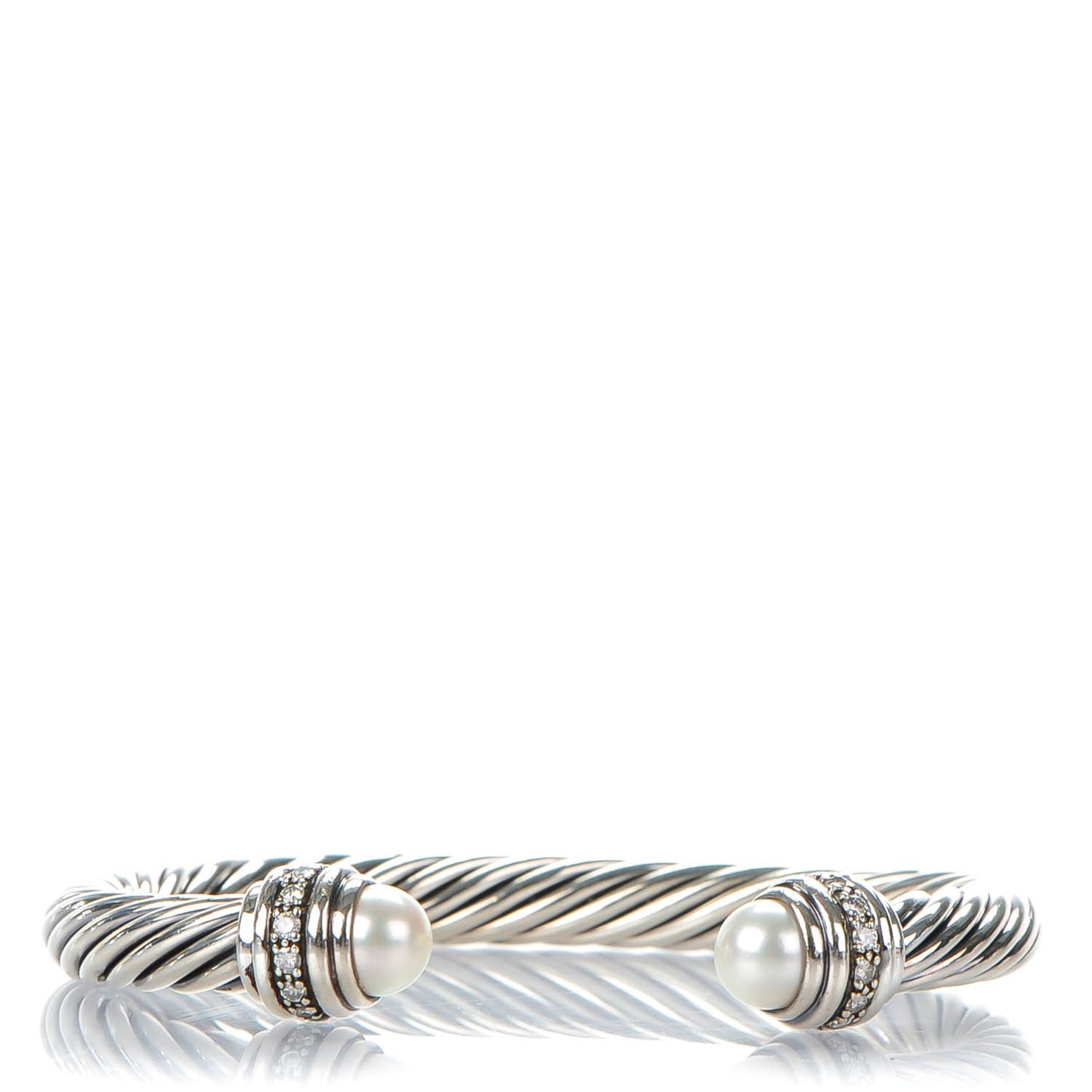 Sterling Silver Diamond Pearl 7mm Cable Classics Bracelet