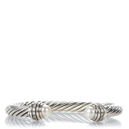 David Yurman Sterling Silver Diamond Pearl 7mm Cable Classics Bracelet 1 of 5