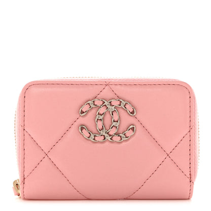 Chanel Lambskin Quilted Chanel 19 Zip Around Coin Purse Wallet Light Pink 1 of 8