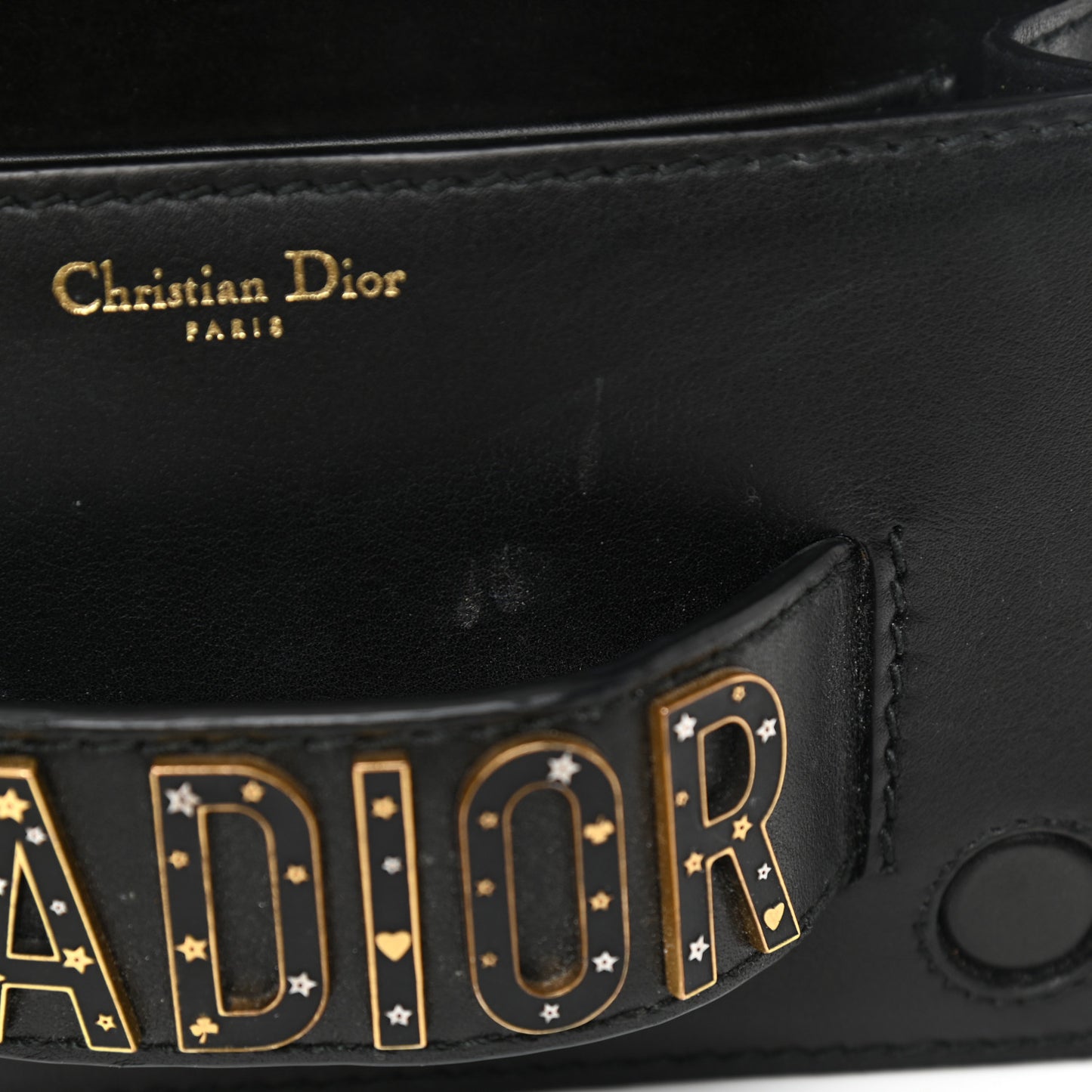 Calfskin Studded Mini J'Adior Chain Flap Bag Black