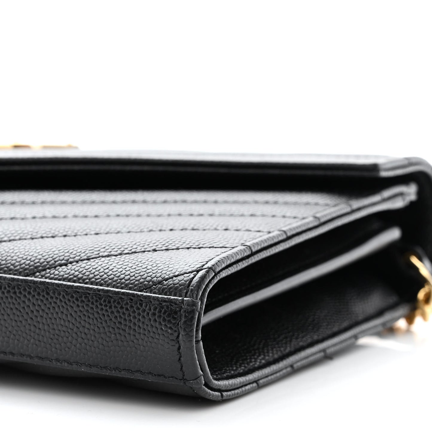 Grain De Poudre Matelasse Chevron Monogram Chain Wallet Black