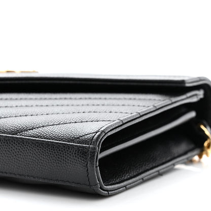 Saint Laurent Grain De Poudre Matelasse Chevron Monogram Chain Wallet Black 10 of 13