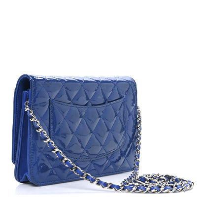 Chanel Patent Calfskin Quilted Wallet On Chain WOC Dark Blue 3 of 11