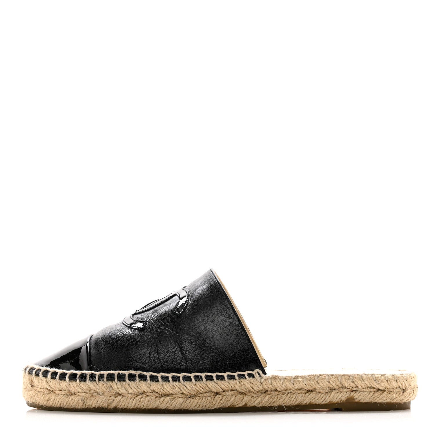 Chanel Goatskin Patent Calfskin CC Espadrille Mules 40 Black 1 of 8