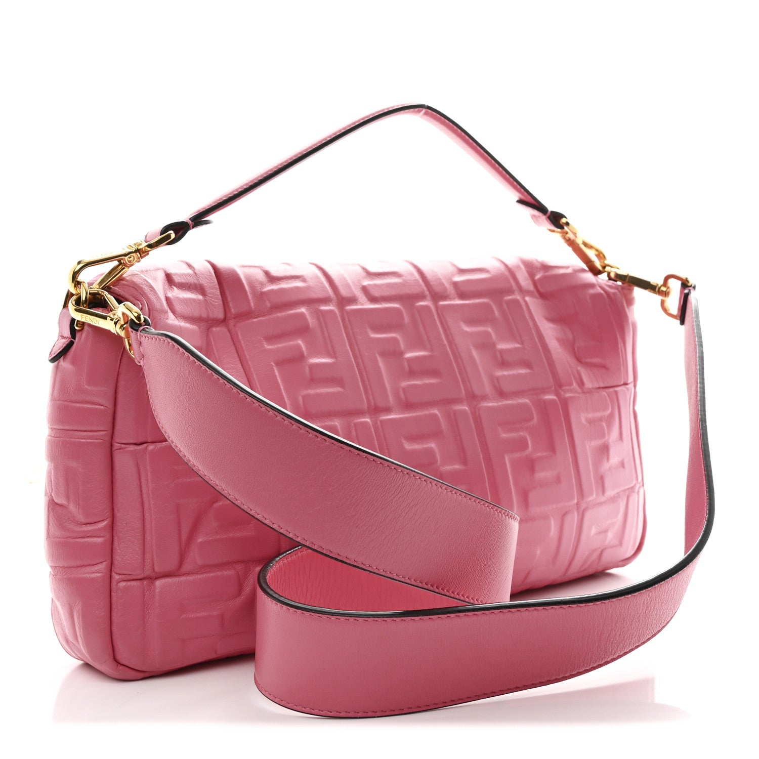 Fendi Nappa FF 1974 Embossed Large Baguette Rosa Fluo 3 of 10