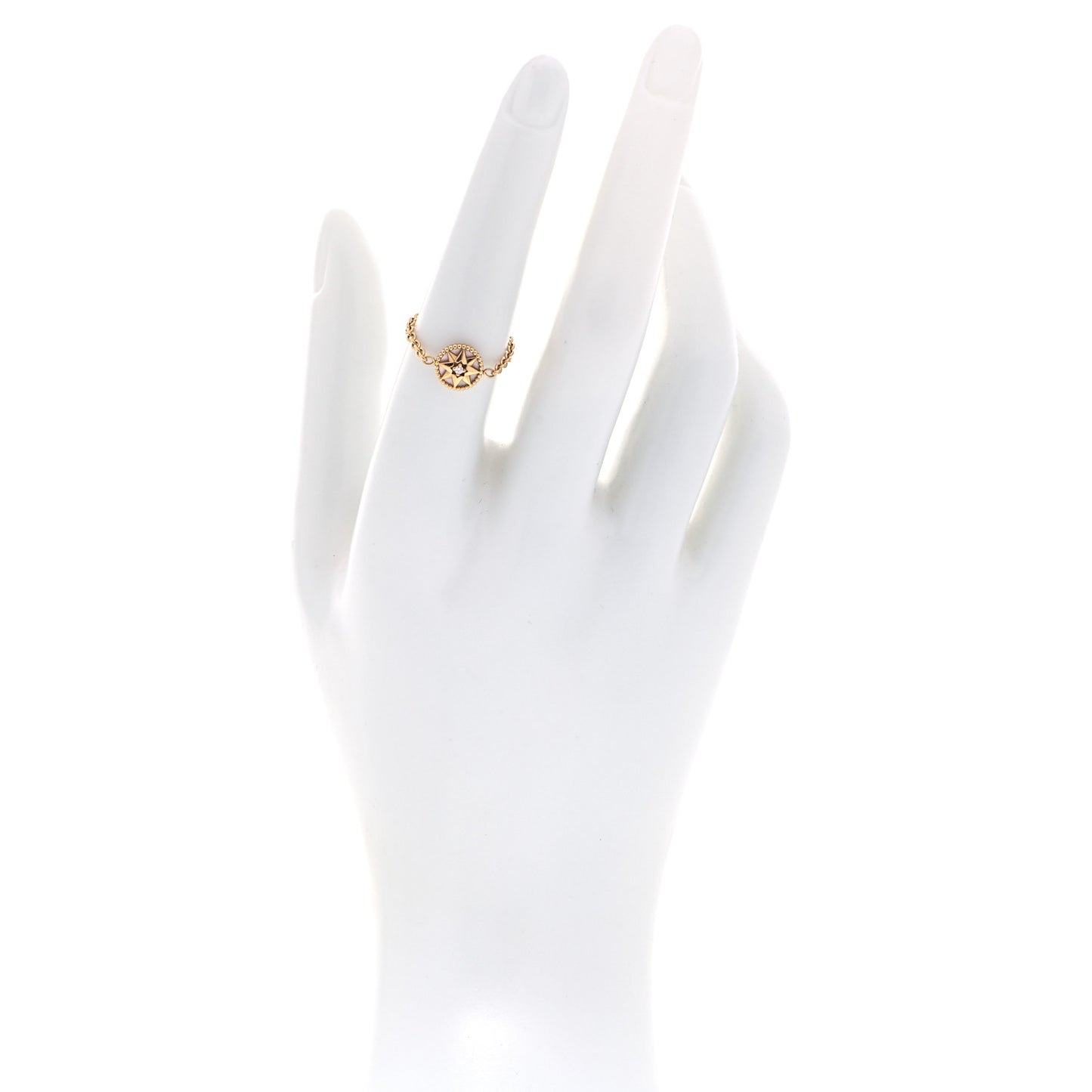 18K Yellow Gold Diamond Mother of Pearl Rose Des Vents Ring 53 6.25