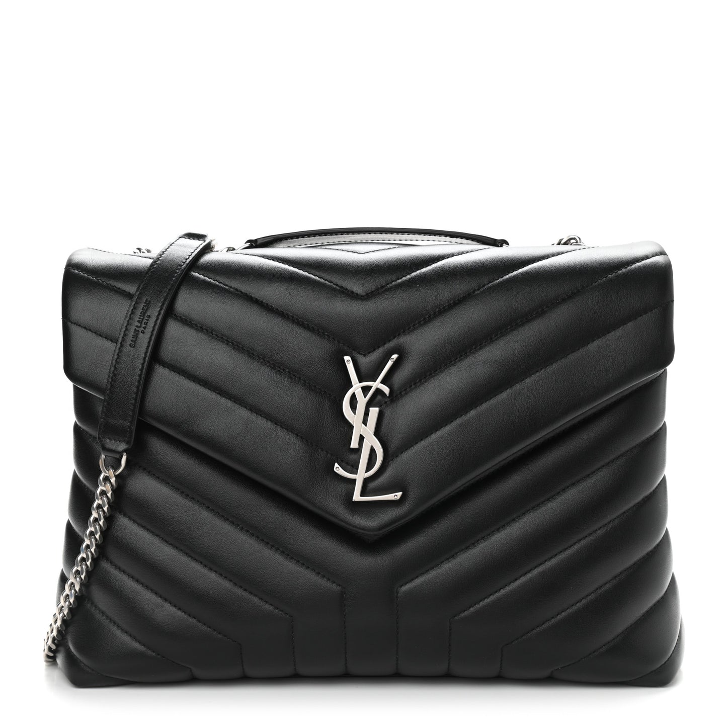 Calfskin Y Quilted Monogram Medium Loulou Chain Satchel Black