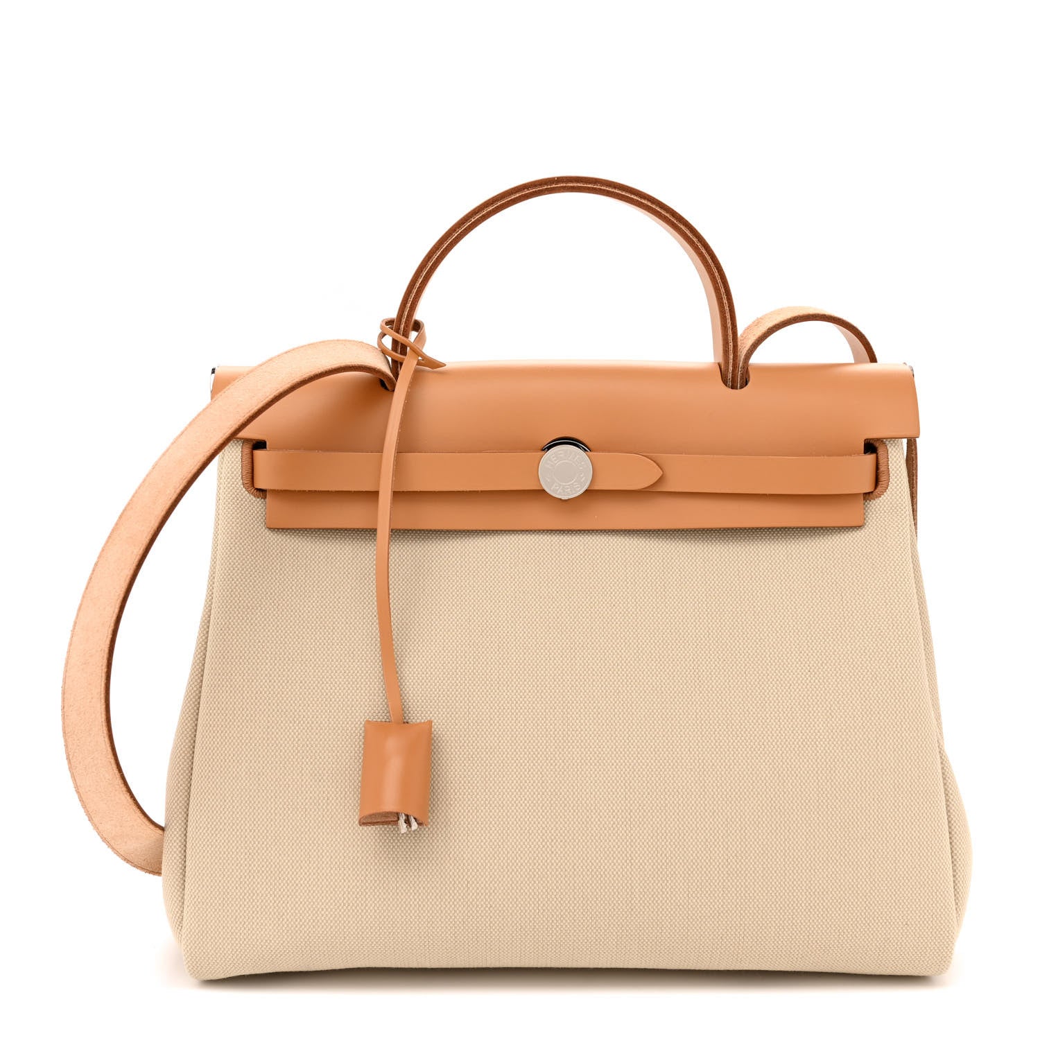 Hermes Military Toile Vache Hunter Herbag Zip Retourne 31 PM Beton Naturel 1 of 12
