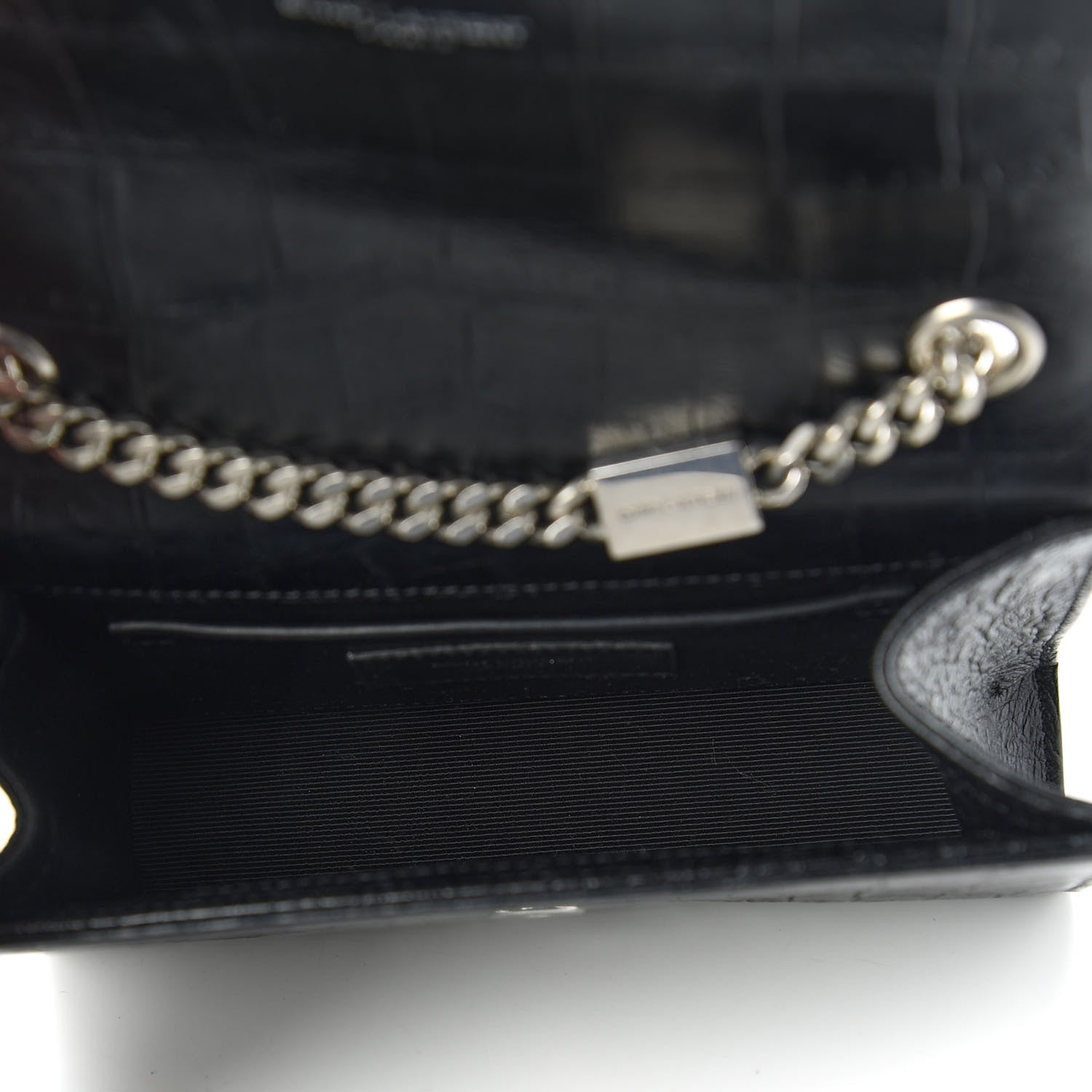 Saint Laurent Calfskin Crocodile Embossed Monogram Small Kate Tassel Satchel Black 5 of 10